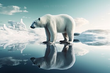 Naklejka na ściany i meble Polar bear standing on an ice floe with soft colors and cool tones. Generative AI