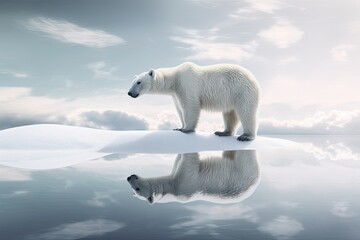 Obraz na płótnie Canvas Polar bear standing on an ice floe with soft colors and cool tones. Generative AI