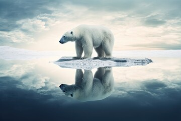 Fototapeta na wymiar Polar bear standing on an ice floe with soft colors and cool tones. Generative AI