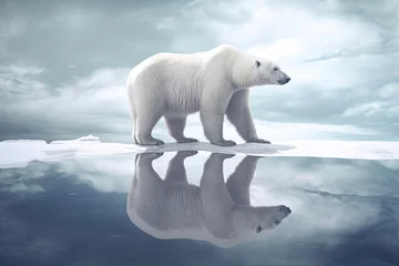 Foto op Canvas Polar bear standing on an ice floe with soft colors and cool tones. Generative AI © Gelpi