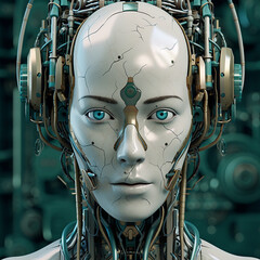 close up of an artificial intelligence face, like a human, generative AI
