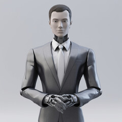 AI robot dressed business suit in blue, generative AI