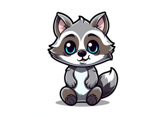 Fototapeta na wymiar raccoon, sticker, white background. generative ai