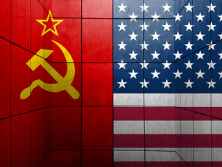 The Cold War. Flag of the Soviet Union (1922-1991). Flag of the United States (50 stars)