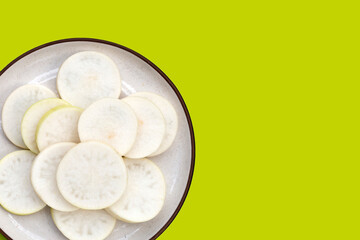 Sliced Japanese daikon. Fresh vegetables
