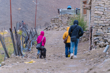 people walking on the trail at Moriri Village, Ladakh, India