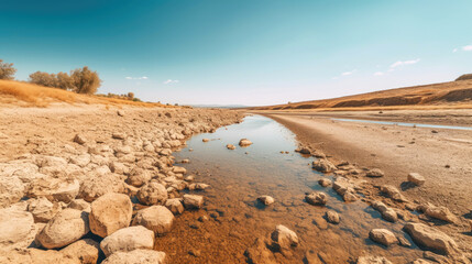 Dried lake and river on summer. Generative AI