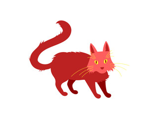 Red fiery cat isolated on white background. Flat vector illustration.
