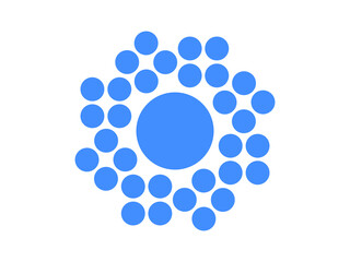 Abstract geometric pattern of blue circles. Bubbles or drops of water stylized as a symbol. Steam icon or water theme logo.