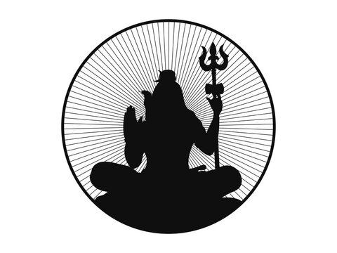 recommend clip art: Silhouette of the Hindu god Shiva in a circle with radiance. Single color vector icon.