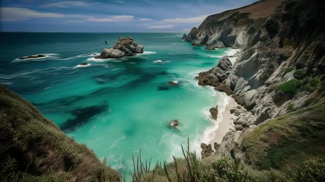 Breathtaking 4K HD Video: Coastal Majesty of Big Sur with Animated Ocean