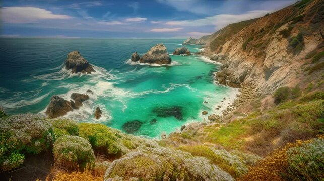 Breathtaking 4K HD Video: Coastal Majesty of Big Sur with Animated Ocean