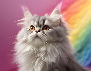 Persian kitten in pride parade. Concept of LGBTQ pride. AI generated