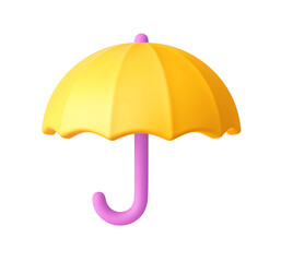 Cartoon icon yellow and purple umbrella isolated on white. Clipping path included