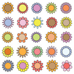 Colorful flowers vector set. Simple flower blossom icons in flat style.