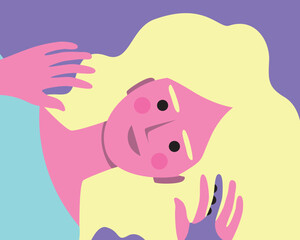 Natural beautiful woman with arm prosthesis, modern stylish disabled persona, flat vector stock illustration