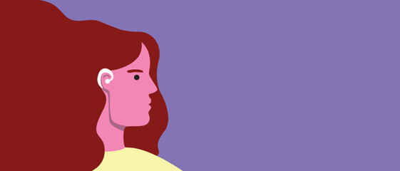 Deaf natural beautiful woman as template with place for text, flat vector stock illustration