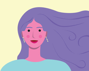 Natural beautiful woman with modern hair, flat vector stock illustration