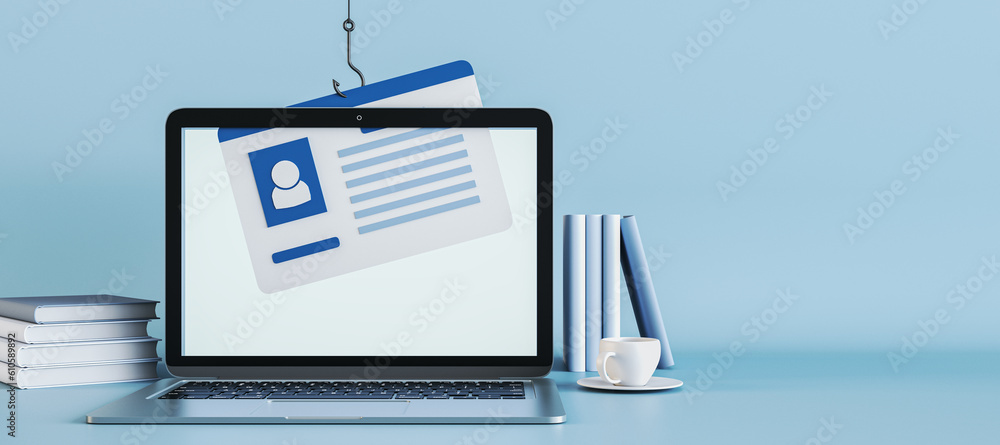 Aufkleber fishing and ransomware concept with blank blue background with place for your advertising text and u