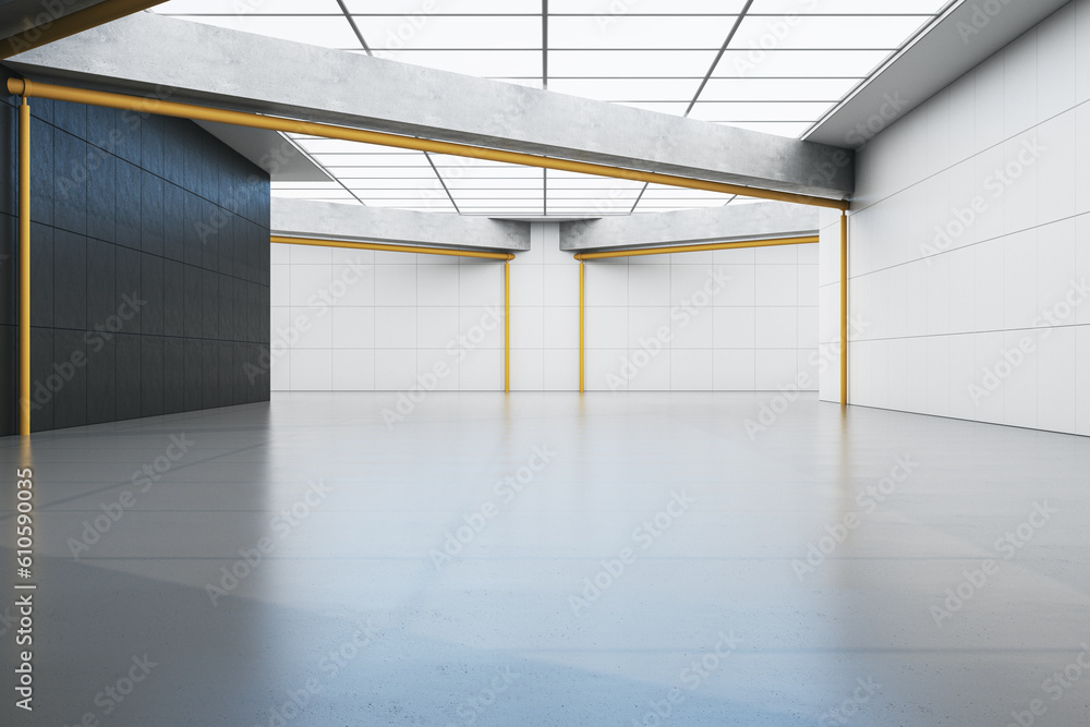 Aufkleber Modern spacious empty tile interior with mock up place. 3D Rendering.