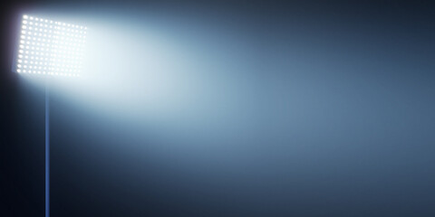 Obraz premium Glowing stadium light on blue smoky background. 3D Rendering