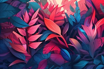 Vibrant Neon Tropical Leaves Background