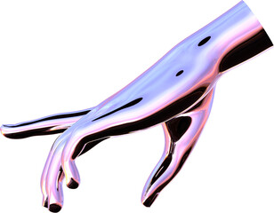 3d chrome metal hand with transparent background, surreal hand, psychedelic aesthetic