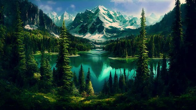 Enchanting 4K HD Video: Serene Green Forest with Animated Snow and Water