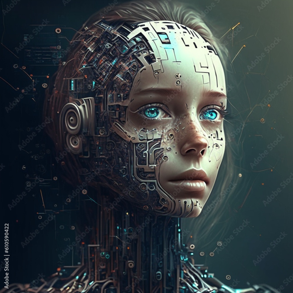 Poster brain face artificial intelligence. technology web background. virtual concept. generative ai