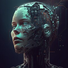 Obraz na płótnie Canvas Brain Face Artificial intelligence. Technology web background. Virtual concept. Generative AI