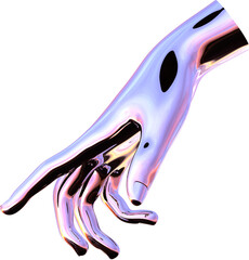 3d chrome metal hand with transparent background, surreal hand, psychedelic aesthetic © Polli Deeva