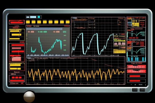 Oscilloscope waveform on its screen. Generative AI