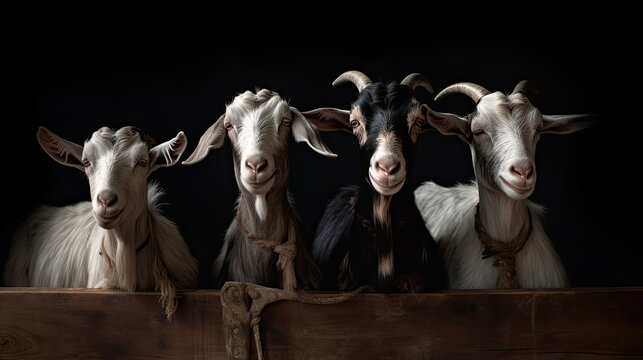 Group of goats in stable at milk farm. Generative AI