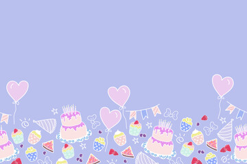 Seamless pattern Birthday wedding anniversary party background vector illustration design for kid cloths, gift wrapping paper, banner, nursery wall art. Cute cartoon design doodle.