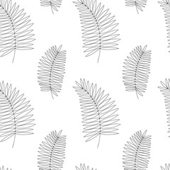 Vector palm tree leaves seamess pattern. Hand drawn palm leaves on white background