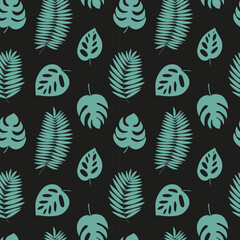 Vector tropical leaves seamless pattern. Palm leaf and monstera pattern