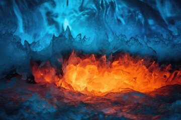 Fiery tones of the flames juxtaposed with the cool blue hues of the ice. Generative AI