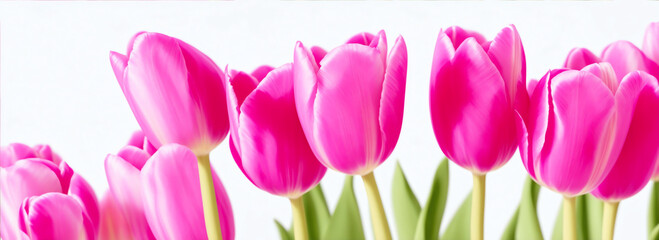 Group of pink tulips on plain white background from Generative AI