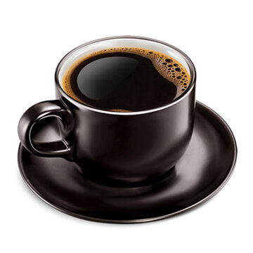 Cup Of Coffee. Coffee Drink in Black Cup. Black Cup with Saucer Transparent Background. Pro PNG Transparent Background