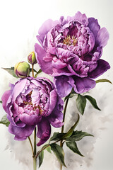 Elegant watercolor peony flower floral background ai generated