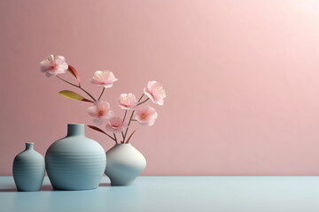 Composition of a ceramic vase with a bouquet of flowers. Stylish home decor. Modern interior design. Pastel colors