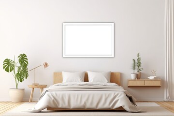 Fototapeta na wymiar Mock up poster frame in modern bedroom interior
