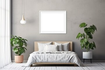 Mock up poster frame in modern bedroom interior