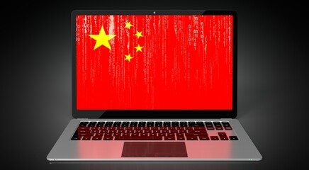 China - country flag and binary code on laptop screen - 3D illustration