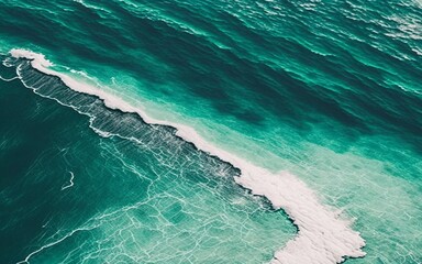Colorful sea background. Turquoise ocean water with waves, spray and white foam. Generative AI