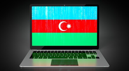 Azerbaijan - country flag and binary code on laptop screen - 3D illustration