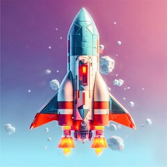 Fototapeta premium A colorful rocket from polygons in a cartoon style generated by AI