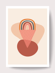 Rainbow ice cream in boho style. Rainbow in waffle cup cone. Sweet design element, clipart, illustration for poster, card, print. Vector
