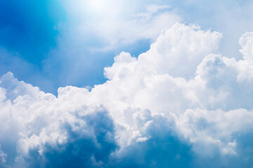 Naklejka na ściany i meble Cloudy sky background with blue filter effect, abstract rain cloud background, heaven
