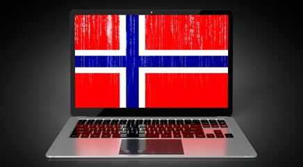 Norway - country flag and binary code on laptop screen - 3D illustration